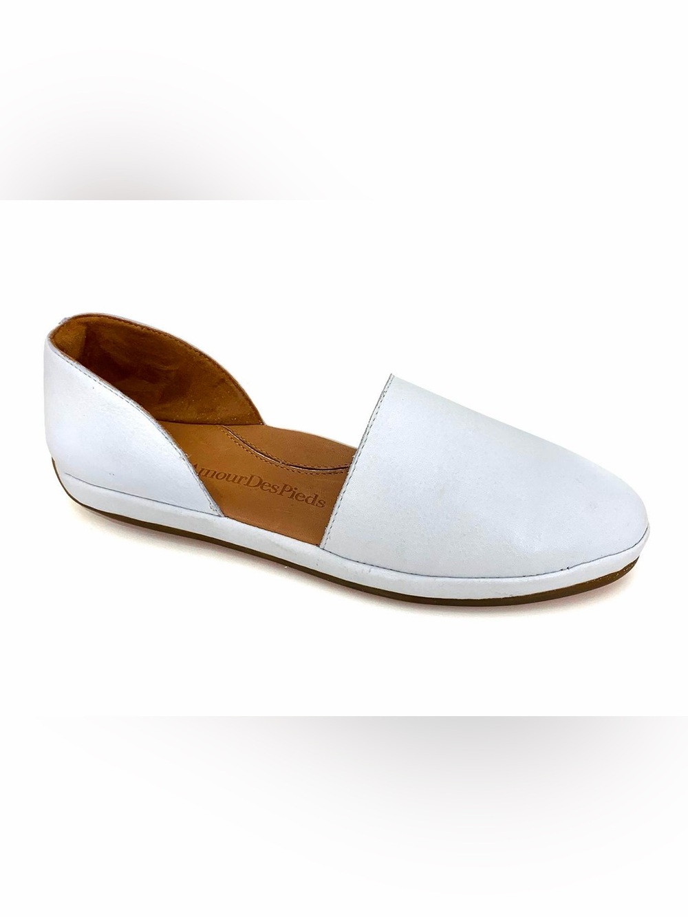 L'Amour Des Pieds Yemina White Leather D'Orsay Flats slip-on cut-out design sz 8